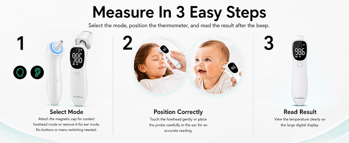SimpliCare AET-R842 infrared thermometer for forehead, ear, and object temperature checks