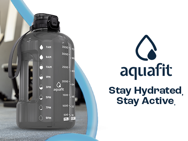 image of aquafit gallon pp water bottle with 2 in 1 lid being used in the gym