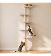 AGYM Wall Mounted Cat Tree, 80" Tall Cat Climbing Tower with Sisal Scratching Post & 5 Perches, S...