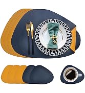Dual-Sides Faux Leather Placemats and Coasters Set of 6, Modern Washable Round Place Mats for Kit...