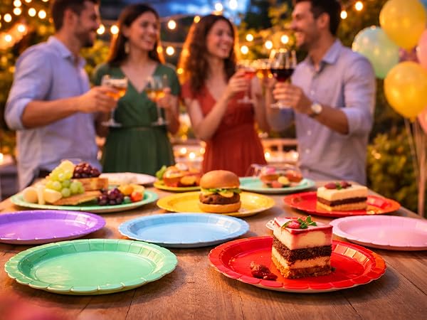 7 9 inch dessert dinner disposable paper plates red yellow green white black pink blue