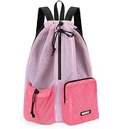 WANDF Swim Bag Mesh Drawstring Backpack with Wet Pocket Beach Bag for Swimming Pool Gym Workout M...