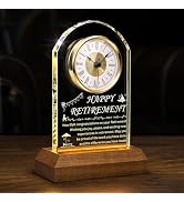 Tempospark Retirement Gift for Men Woman, Retirement Plaque Crystal Desk Clock with Wooden LED Li...