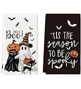 Artoid Mode Ghost Cat Halloween Kitchen Towels Set of 2 18x26 Inch | Pumpkin Bats Cat Hey Boo Han...