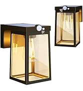 2 Pack Solar Porch Lights Outdoor with Motion Sensor, Dusk to Dawn Exterior Wall Lighting Fixture...