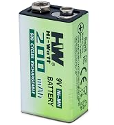 HW 9V Rechargeable Batteries for Smoke Detector, 4 Pack NiMH 200mAh 9 Volt Battery with 1.5 Hour ...