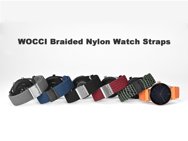WOCCI Braided Nylon Watch Straps, Woven Sport Loop Band for Men Women, 18mm 19mm 20mm 21mm 22mm