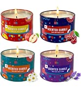 4 Pack 4oz Decorative Scented Candle Set, Strong Apple & Red Cherries & Daisy & Lavender Candles,...