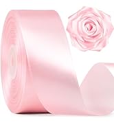 Mauproy 1-1/2 Inch Wide Baby Pink Satin Ribbon, 50 Yards Solid Polyester Fabric Ribbon for Roses ...