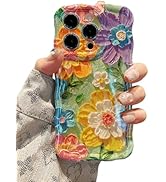 EYZUTAK Case for iPhone 14 Pro Max, Colorful Retro Oil Painting Flower Laser Glossy Cute Curly Wa...