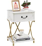 VECELO White and Gold Nightstands with Drawer for Bedroom, Endtable Bedside Table with Storage & ...
