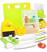 Suhctuptx Kids Knife Set For Real Cooking, Kids Kitchen Knives with Cutting Board Crinkle Cutters...