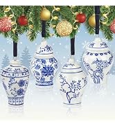 Goaste 4 Pack Mini Ginger Jar Ornaments, Christmas Hanging Pendant, Chinoiserie Ceramic Hanging O...