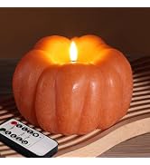 Eywamage Burnt Orange Pumpkin Flameless Candle with Remote, Battery Operated Halloween Fall LED D...