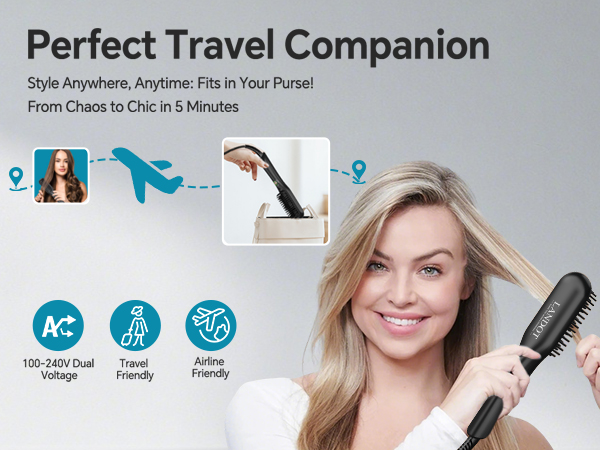 Hair Straightener Brush - Upgraded Ionic Plus Straightening Brush with Dense Bristles