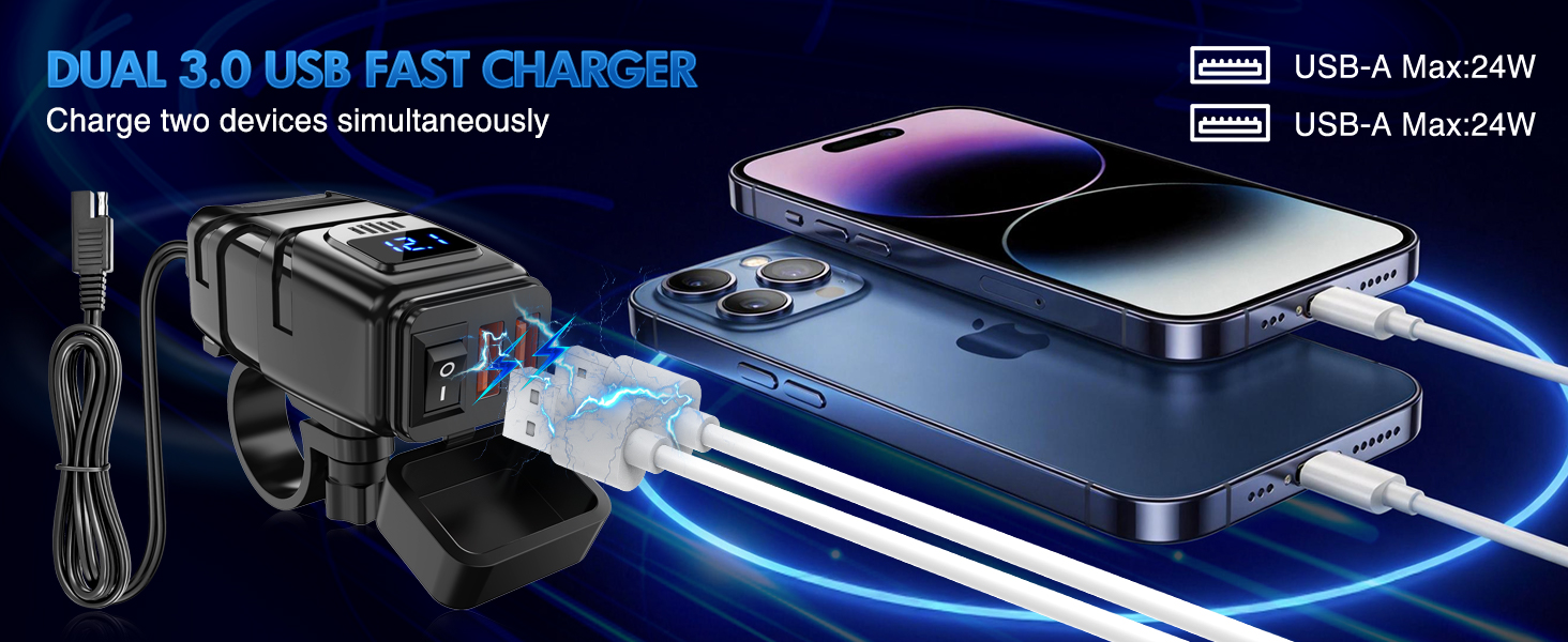 Nilight Motorcycle Dual USB Charger SAE to USB Adapter