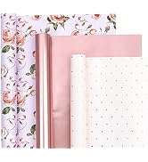 WRAPAHOLIC Wrapping Paper Roll - Mini Roll - 3 Rolls - 17 Inch X 120 Inch Per Roll - Pink and Ros...