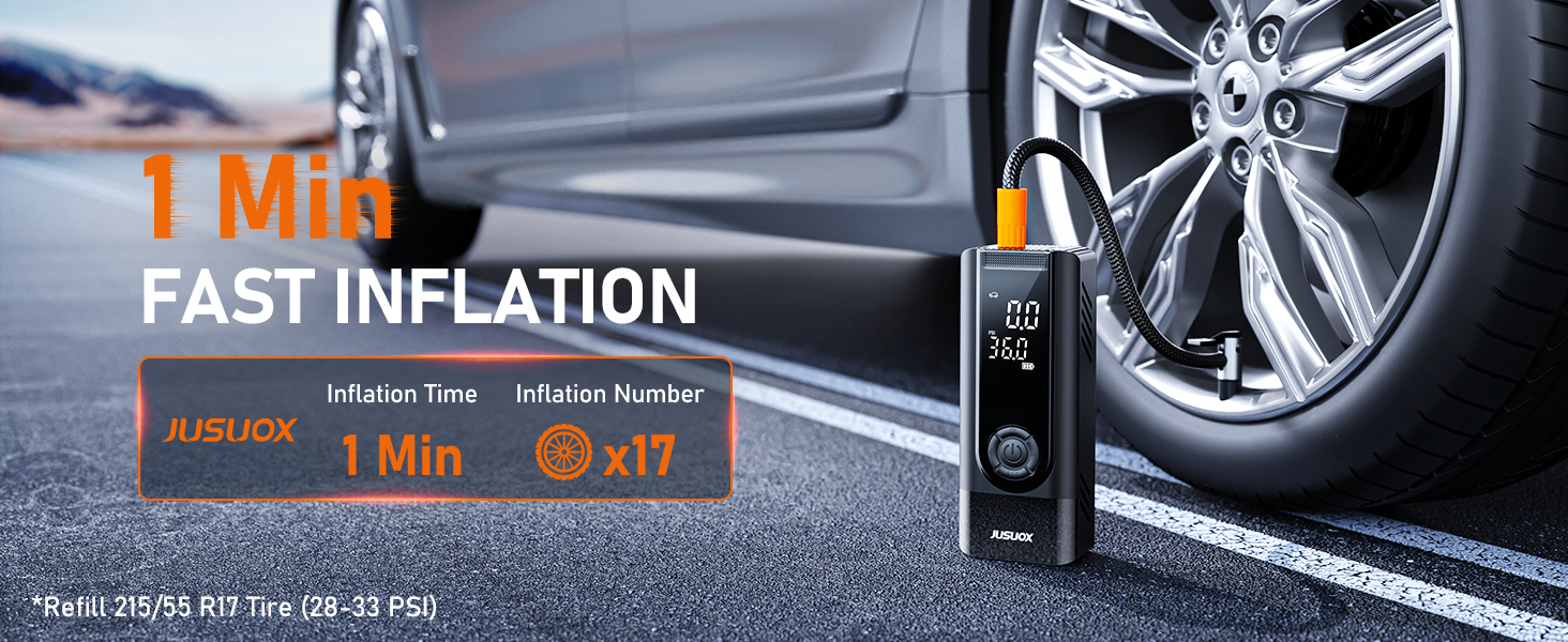 JUSUOX 150PSI Fast Inflation Tire Inflator Portable Air Compressor Cordless Air Pump for Car Tires