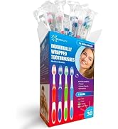 Bulk Toothbrushes - 30 Pack, Individually Wrapped, Medium Bristle, Multi-Colored, For Adults And ...