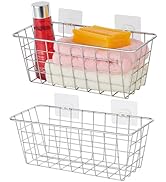 2 Pack Hanging Kitchen Basket Wire Storage Basket Traceless Stick Basket on Cabinet Door Wall Org...