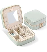 NGVRC Genuine Leather Travel Jewelry Organizer Case with Mirror for Women, Small Mini Portable Je...