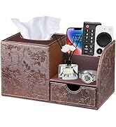 Nightstand Organizer with Tissue Holder,PU Leather Square Tissue Box Cover,Modern Facial Paper Or...