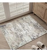 PureCozy Washable Brown Area Rug 2x3 Modern Abstract Small Entryway Door Mat Neutral Soft Bathroo...