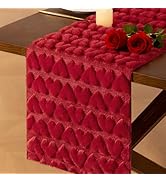Socomi Red Heart Valentine's Day Romantic Plush Fluffy Faux Fur Jacquard Table Runner for Holiday...