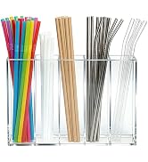 Pesilo 9.5'' Large Acrylic Straw Holder for Cabinet Door, Reusable Tumbler Straw Organizer with U...