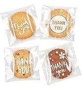 Jutieuo 300pcs Self-Adhesive Thank You Cookie Bags, 4x4 Inch White Polka Dot Clear Cellophane Tre...