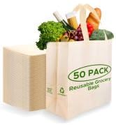 Reusable cotton canvas tote bags bulk for crafts, shopping, DIY, grocery, gifts, sustainable 50 pack