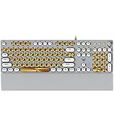 Mechanical Gaming Keyboard,BlueSwitches,USB Wired,Retro Steampunk Typewriter Unique CD Pattern Ke...
