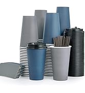 Paper Coffee Cups, Disposable Coffee Cups with Lids, Sleeves and Stirring Sticks, Hot Coffee Cup,...