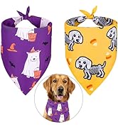 2 Pack Halloween Dog Bandanas- Reversible Halloween Pet Bandanas Ghost Skull Bat Witch Hat, Purpl...