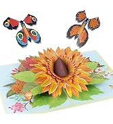 ilauke Pop Up Cards, 3D Sunflower Flowers Pop Up Cards, Greeting Cards with Magic Flying Butterfl...