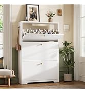 Nicetree Shoe Cabinet with 3 Flip Drawers, Narrow Shoe Organizer Cabinet, Freestanding Shoe Rack ...