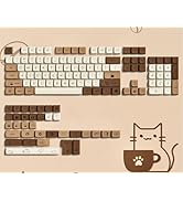 dagaladoo Brown PBT Keycaps 140 Keys XDA Profile Cute Key caps Dye-Sublimation Coffee Cat Keycaps...