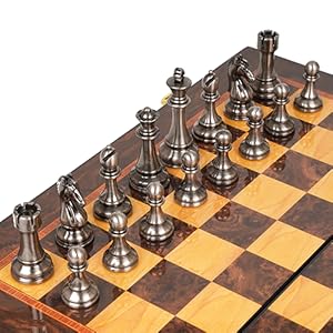 Luxury Metal Chess Set with 15 Inch Wooden Chess Board