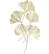 Metal Wall Decor, 23.6" x 13.8" Golden Ginkgo Leaves Decor Wall Plaque, Modern 3D Chic Leaf Metal...