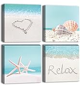 OTOSTAR 4 Pieces Wall Art Canvas Prints - Seashell Starfish and Beach Picture Painting - Modern W...