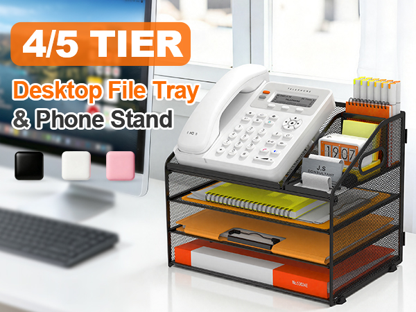 4 Tier Desktop Letter Tray & Phone Stand - Organize Your Desk in Style