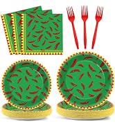 Qyeahkj 100PCS Mexican Chili Cook Off Party Decorations Chili Pepper Tableware Set Supplies Dispo...