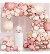 Blush Pink Balloons Garland Arch Kit,144pcs Retro Pink Rose Gold Sand White Confetti Balloons for...