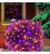 HISHINY Halloween Lights Outdoor,144LED 6ftx6ft Purple and Orange Net Lights with Connectable, Wa...
