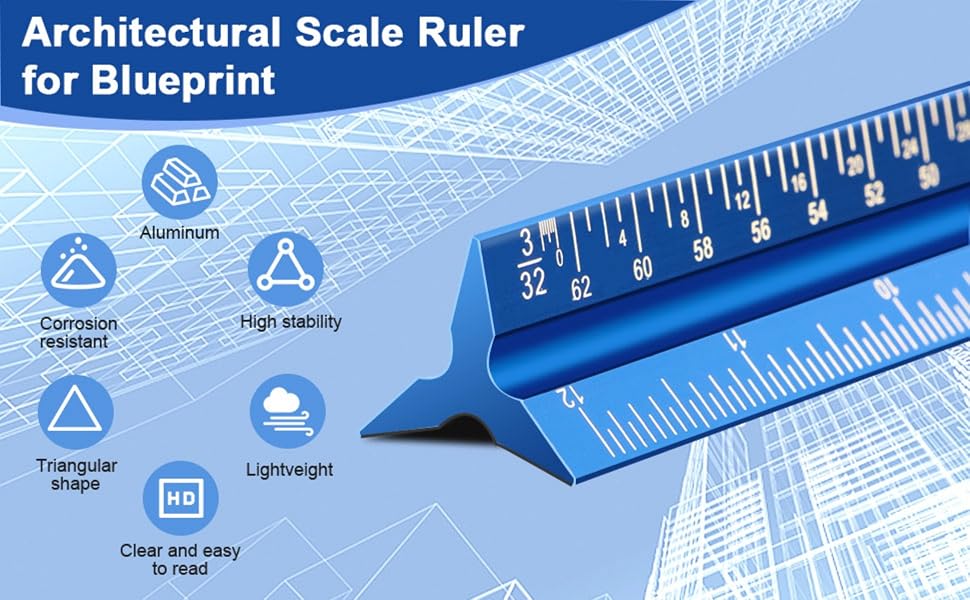 12" aluminum architect scale, blue