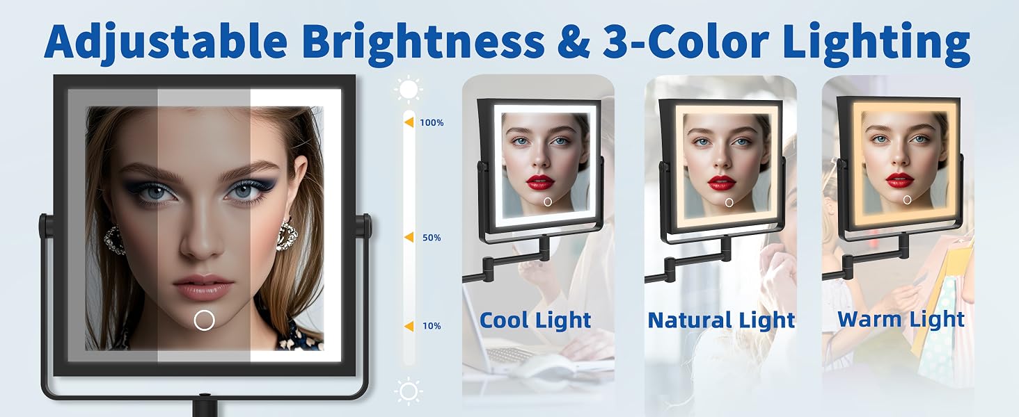 1X/10X Magnifying Vanity Mirror with 3 Color Lighting