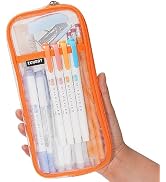 ECHSRT Mesh Pencil Case Clear Pencil Pouch Water Resistant Orange | 2 compartments, zipper closur...