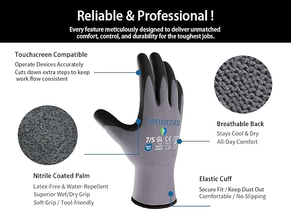Equipped with a stretch elastic wrist cuff, blocks most dirt, dust and fine debris.