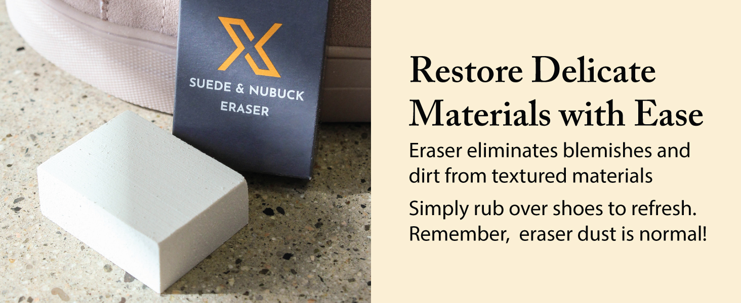 Suede and nubuck eraser cares for delicate materials to remove stains and dirt