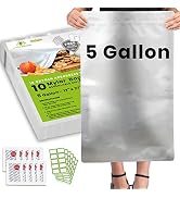 10pcs 5 Gallon Mylar Bags for Food Storage - 10 Mil Thick - Mylar Bags 5 Gallon with Oxygen Absor...